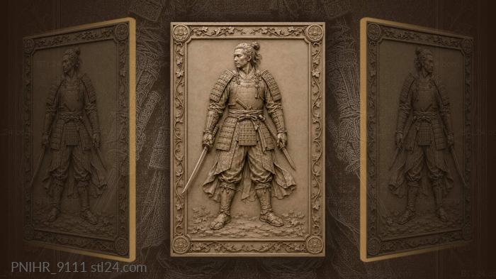 Samurai warrior with katana and dagger 3d STL model