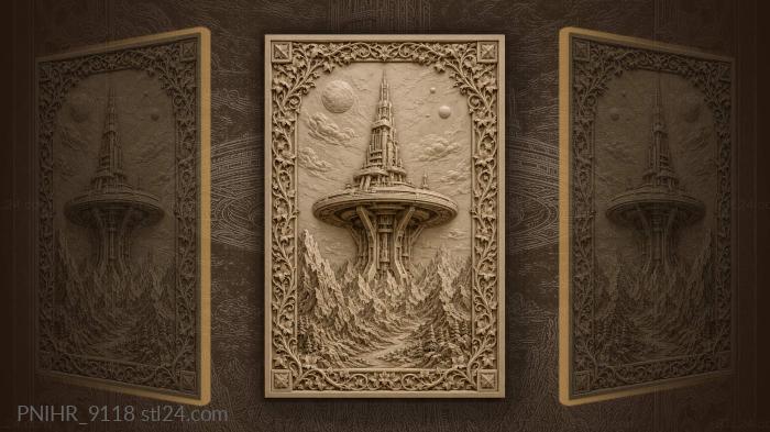 Futuristic station above mountain peaks 3d STL model