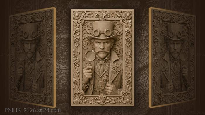 Steampunk gentleman with magnifying glass 3d STL model