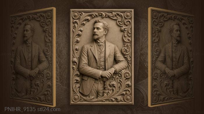 Alexander Hamilton stands by a stone scroll 3d STL model
