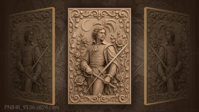 Noble warrior with roses and moon 3d STL model