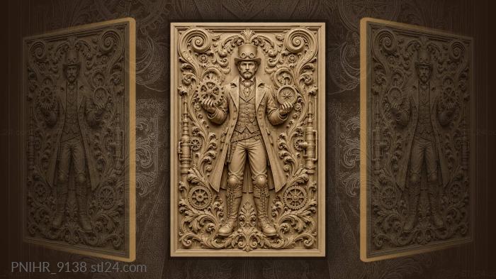 Captain Nemo holds a gear and a compass 3d STL model