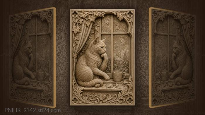Cozy cat and autumn rain 3d STL model