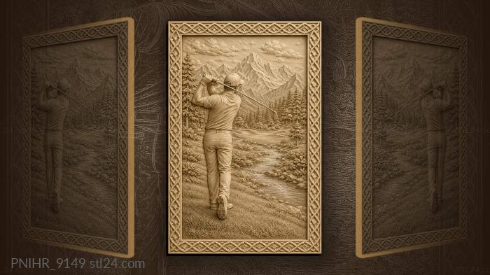 Golfer by mountain and stream 3d STL model