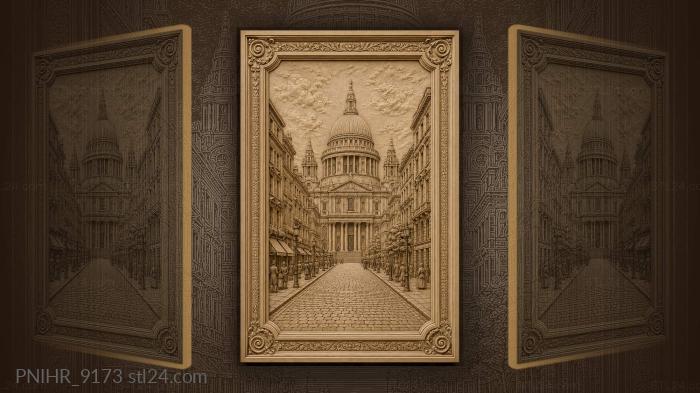 Grand cathedral on cobblestone street 3d STL model