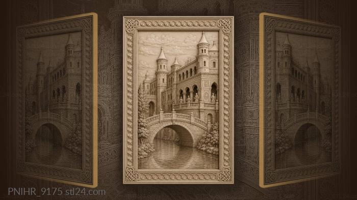 Palace bridge waterway towers figures 3d STL model
