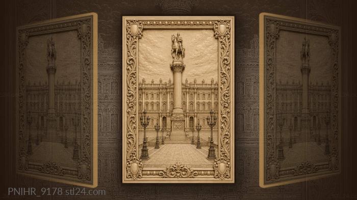 Palace with equestrian statue plaza 3d STL model