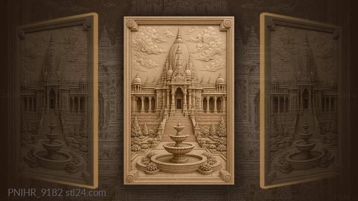 Majestic temple tiered fountain scene 3d STL model