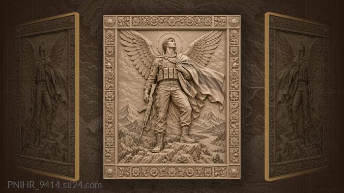 Winged soldier with flag and halo 3d STL model