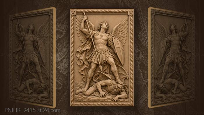 Saint michael vanquishes the fallen demon 3d STL model