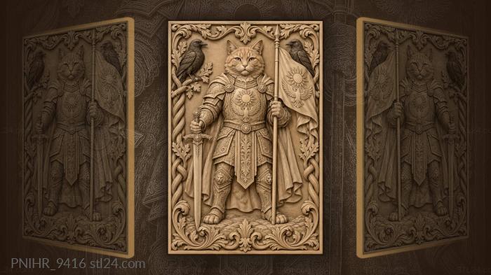 Brave ginger cat with sword flag 3d STL model