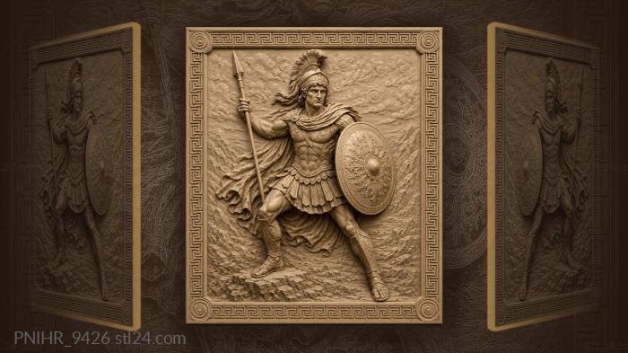 Hero in a feathered helmet with spear 3d STL model