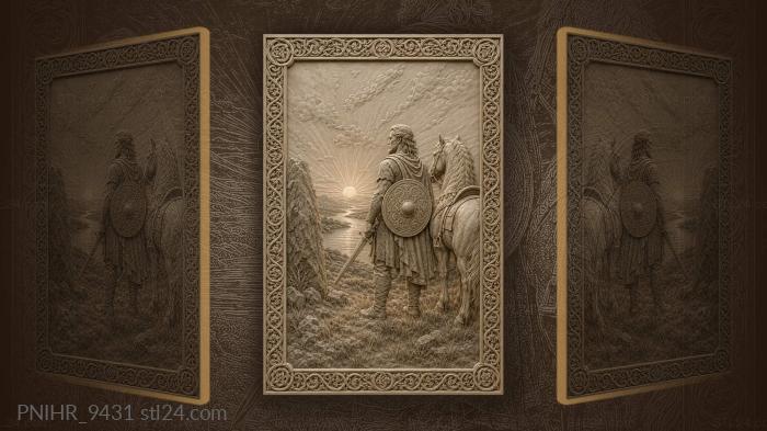 Hero and horse facing the sunrise 3d STL model