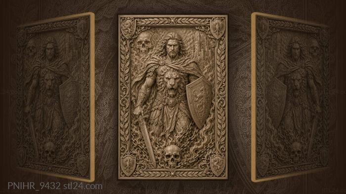 Chains and flames below a chest lion 3d STL model