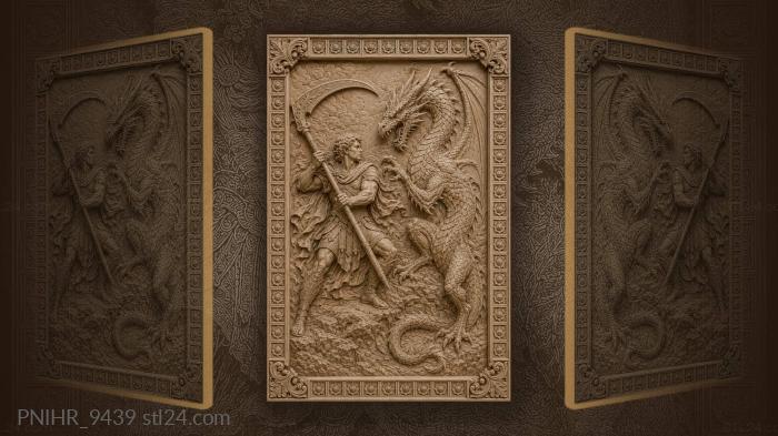 Warrior versus winged dragon battle 3d STL model