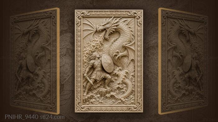 Warrior versus fiery dragon battle 3d STL model