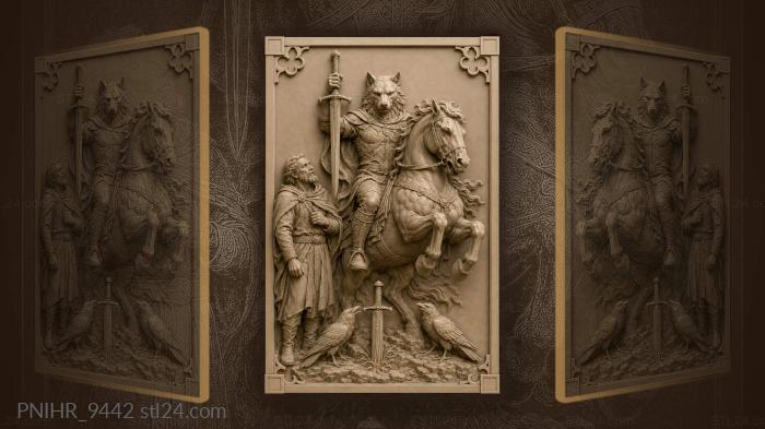 Wolf headed fighter on a rearing horse 3d STL model