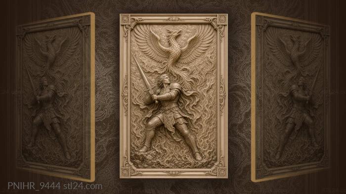 Phoenix rising above a raised sword 3d STL model