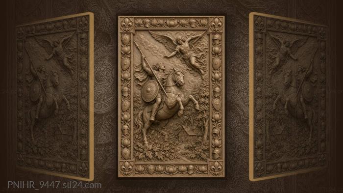 Charging after a winged figure past a cottage 3d STL model