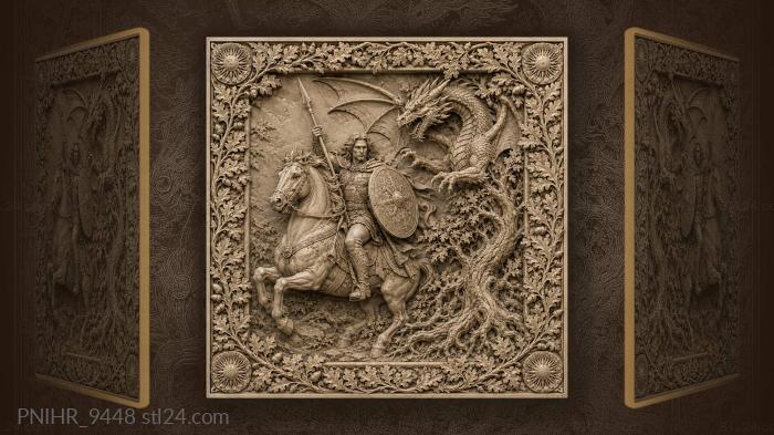 Horseman fights the dragon from the tree 3d STL model