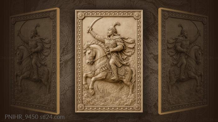 Rider raising sabre before distant city 3d STL model