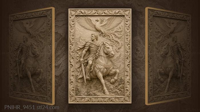 Phoenix above a mounted swordsman 3d STL model