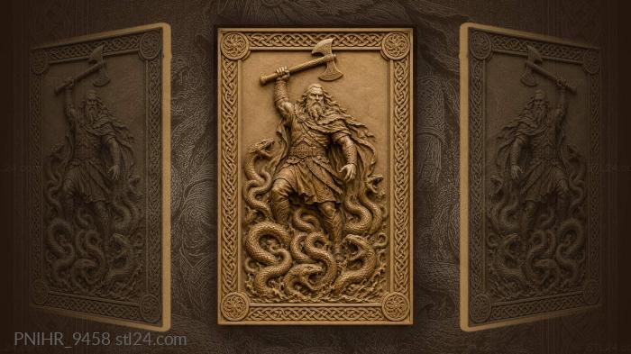 Serpents around his legs below a raised axe 3d STL model
