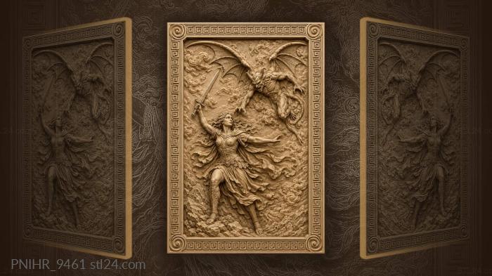 Warrior maiden versus winged demon 3d STL model