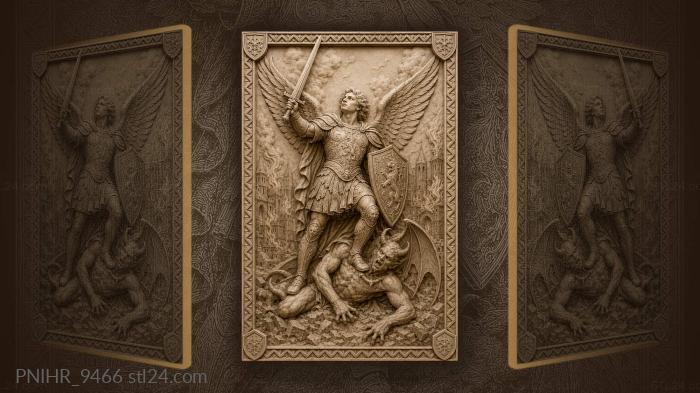Winged victor over a demon and burning city 3d STL model