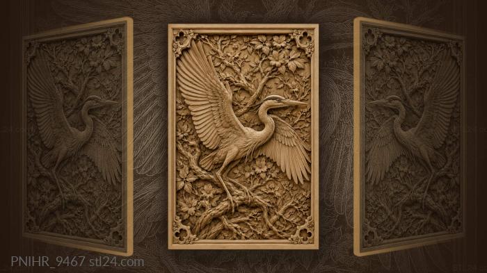 Majestic heron among leafy branches 3d STL model