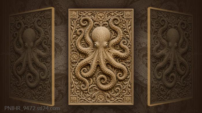 Majestic octopus with floral border 3d STL model