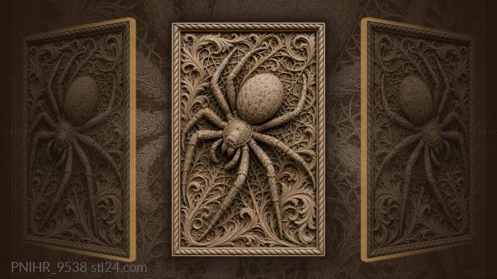 Striking spider amidst swirling foliage 3d STL model