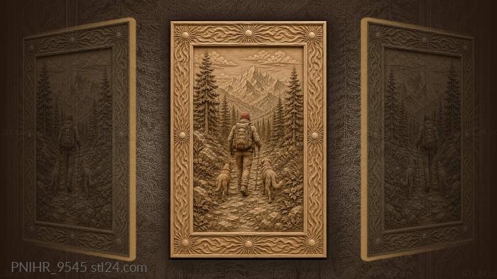 Hiker with dogs mountain journey 3d STL model