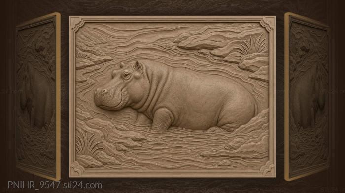 Hippo emerging from water landscape 3d STL model
