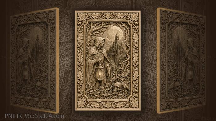 A wanderer with a lantern by a skull 3d STL model