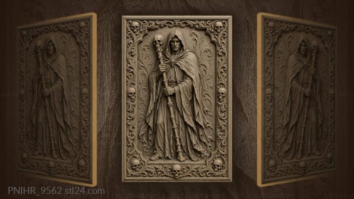 Robed traveler carries bones through tangled skulls 3d STL model