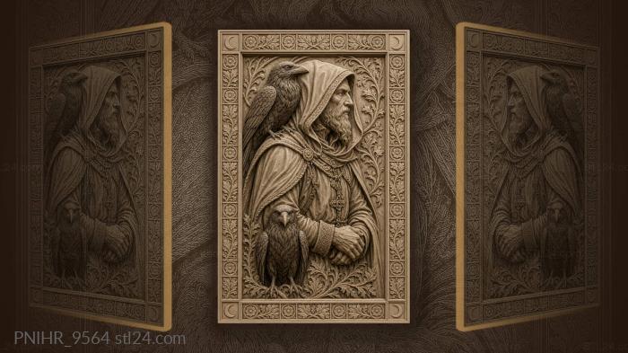 Hooded figure with watchful ravens 3d STL model