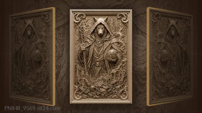 Wolf-headed mystic with crystal orb 3d STL model