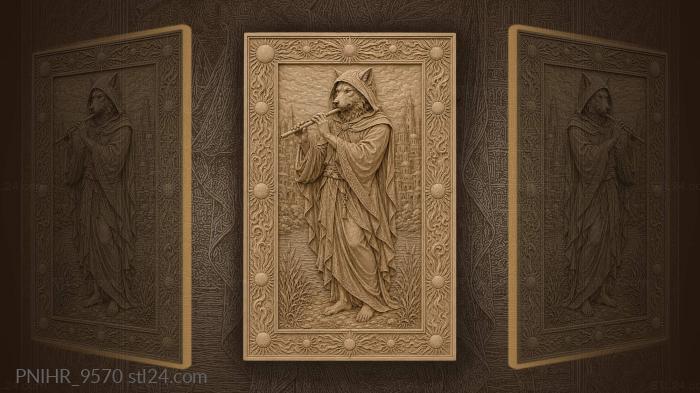 Wolf hooded flute player cityscape 3d STL model