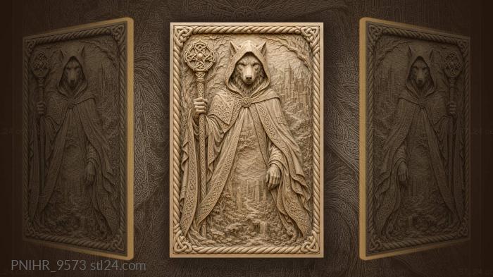 Wolf hooded man with castle landscape 3d STL model