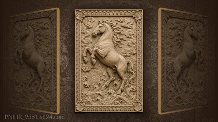Horse rising among swirling clouds and waves 3d STL model