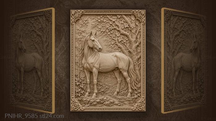 Quiet horse rests beneath dense trees 3d STL model