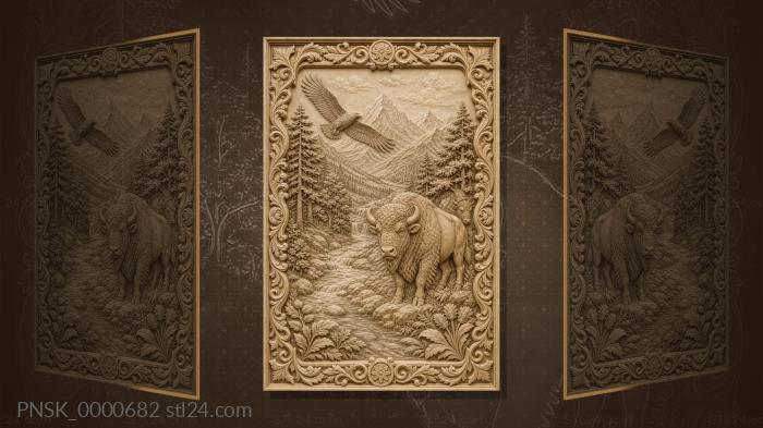 Teberda - mountain river and bison 3d STL model