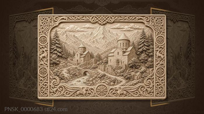 Arkhyz temples - ancient temples and mountains 3d STL model
