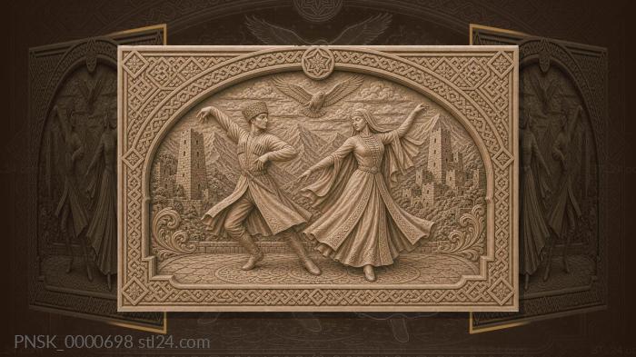 Lezgin dance - dancers and mountains 3d STL model