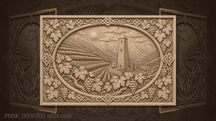 Grape Caucasus - mountains and tower 3d STL model