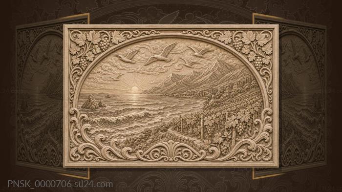 Black Sea dawn - sea and mountains 3d STL model