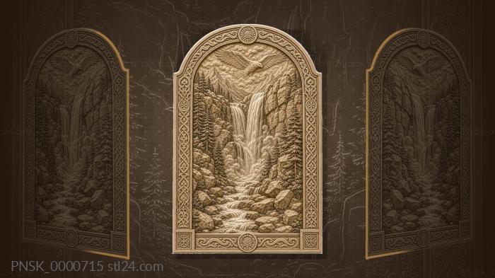 Caucasian waterfall - waterfall and eagle 3d STL model