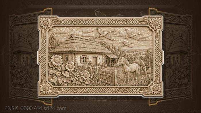 Kuban kuren - hut and sunflowers 3d STL model