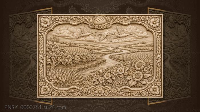 Fertile land - fields and river 3d STL model